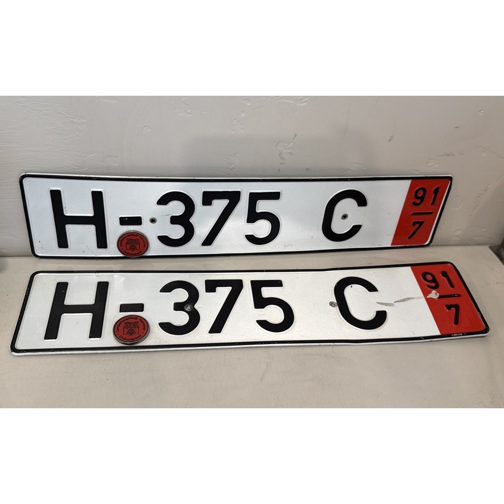 Pair Vintage German Export License Plates Matching‎ Set Hannover H 375 C Wear